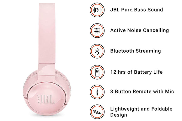 JBL Tune 600 BTNC On-Ear Wireless Bluetooth Noise Canceling Headphones (Pink)