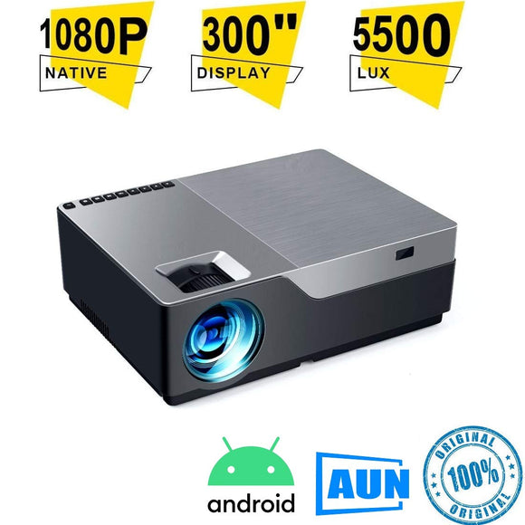 AUN M18 Full HD Projector (Android Version 8) 5500 Lumens 1920x1080 LED Projector Support AC3 Home Theater- 6 Months warranty